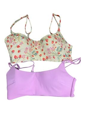 Victoria's Secret Floral/Strawberry Print Yellow & Lavender Bikini Tops size M